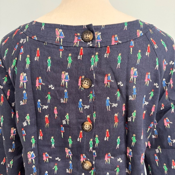 Boden Women’s Lavinia Linen Top Navy Size 6 Button Back Dog Walker Print - Picture 4 of 9